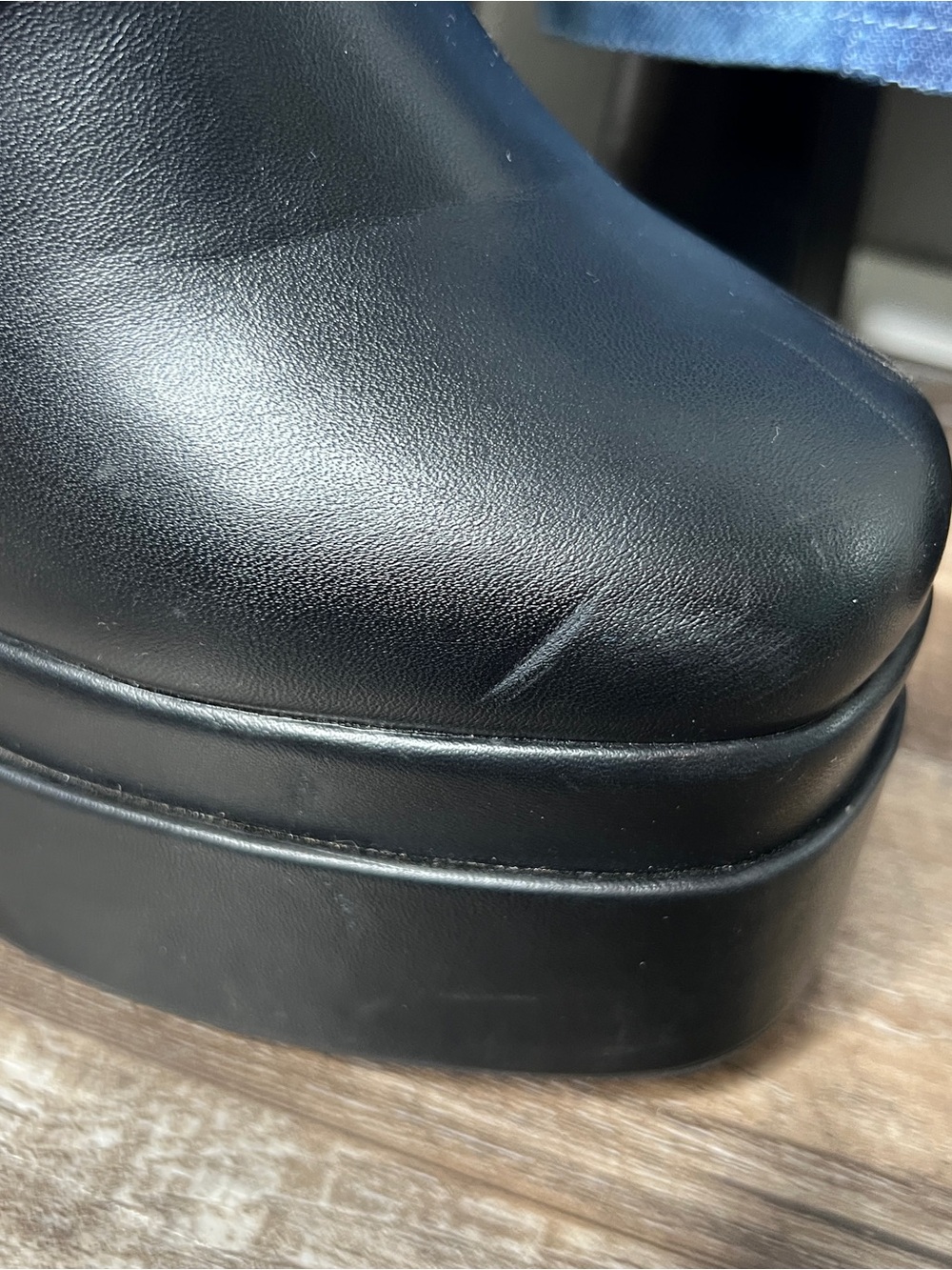 Women's Knee-High Fold-Over Denim Gaiter sleeve Black Platform Boots Size 10 - Picture 8 of 16